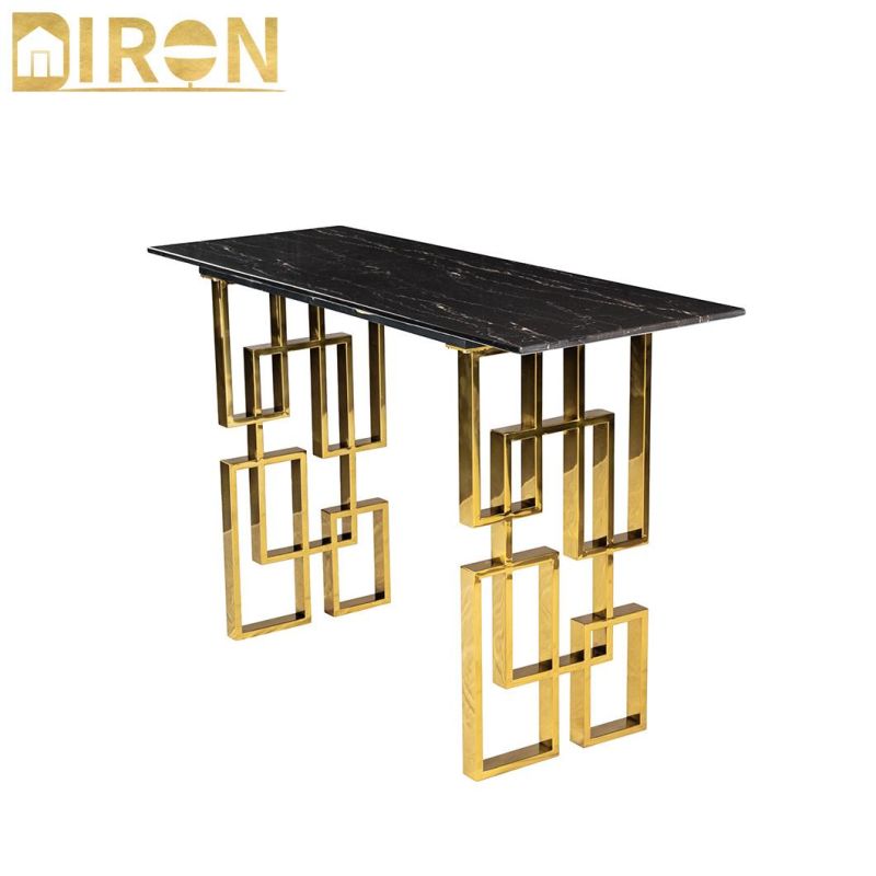 Popular Modern Dining Restaurant Table Luxury Polished Stainless Steel Gold Base Dining Table