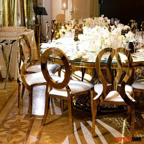 Factory New Fashion Party Wedding Table Gold Silver Stainless Steel Plating Marble Desktop Glass Luxury Events Banquet Table