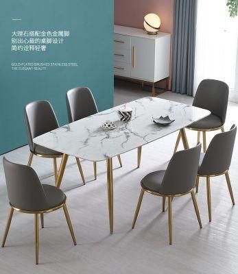 Luxury Nordic Modern Design Square Rectangle Expandable Marble Dining Table with 4 Seater 6 Chairs Dining Room Sets Furniture