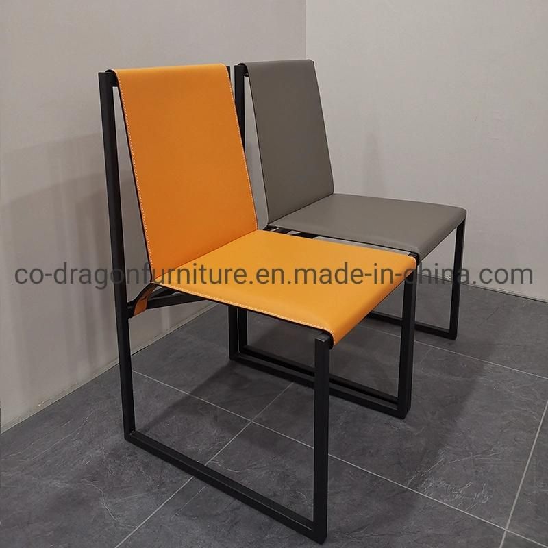 Modern High Back Home Furniture Metal Legs Leather Dining Chair