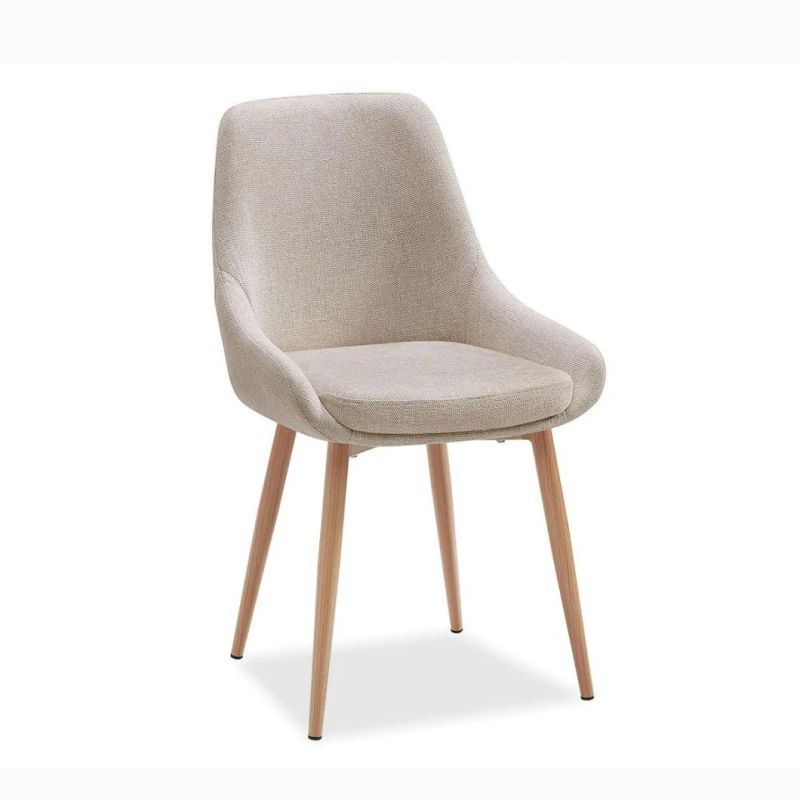 2022 Factory Hot Sale Beige Fabric Dining Chair with Metal Wood Color Legs