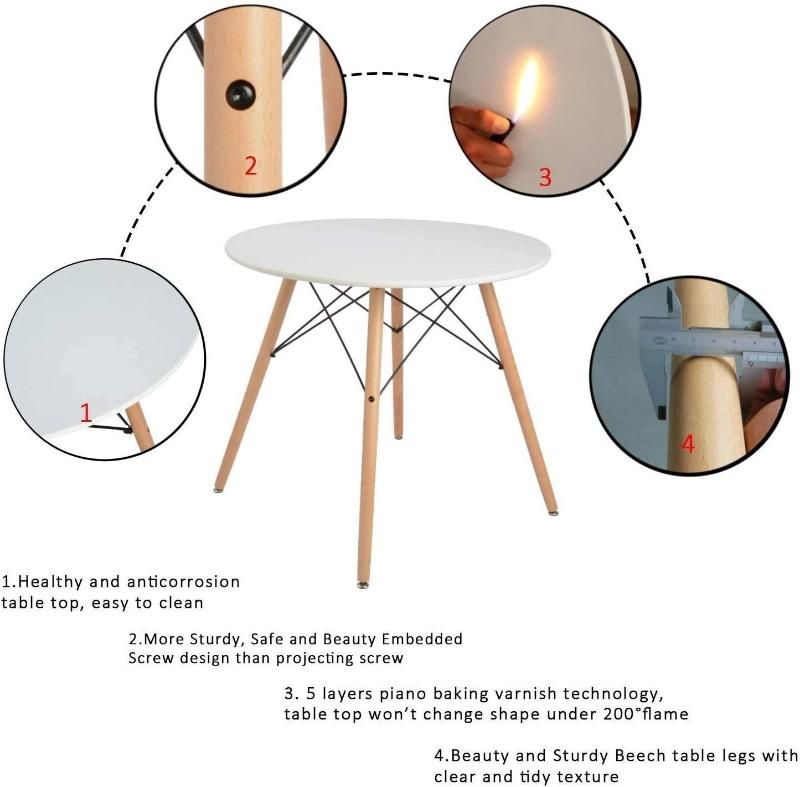 Furniture Factory Nordic White Coffee Cafe MDF Tables Set Solid Wood Round Dining Table with Wooden Legs