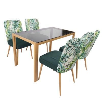 Nordic Modern High Quality Tempered Glass Dining Set Restaurant Glass Dining Table and Metal Dining Chair