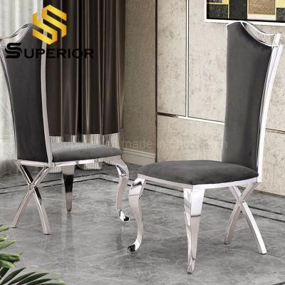 Wholesale Indian Silver Stainless Steel Frame Grey Fabric Dining Chair