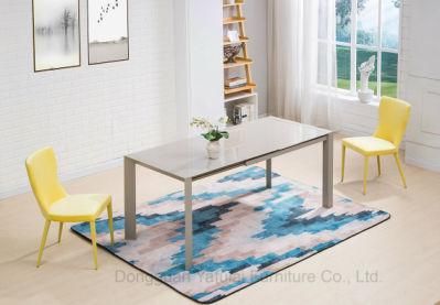 Factory Modern Extension Grey Glass Dining Table Set Metal Furniture