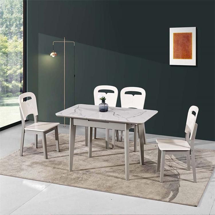 Italian Luxury Design Dining Room Sets Modern Round Marble Top Solid Wood Frame 4 Seater Dining Table Set