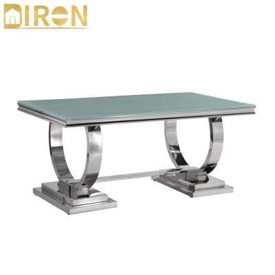 Top Selling Modern Tempered Glass Top Stainless Steel Base Dining Table for Hotel Apartment Restaurant Furniture