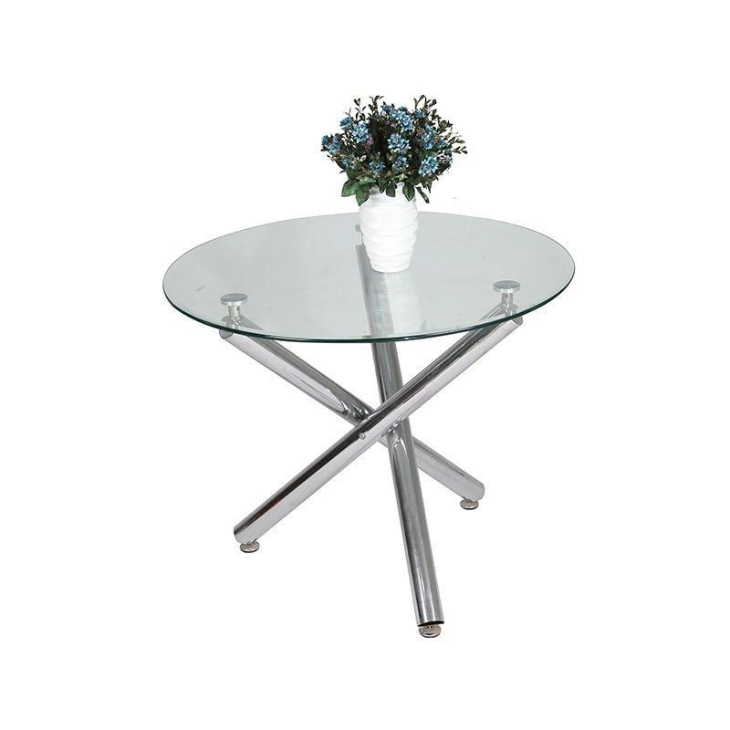 Clear Round Tempered Glass Top Stainless Steel Chromed Iron Leg Customized Modern Style Dinner Restaurant Patio Home Furniture Table China Wholesale