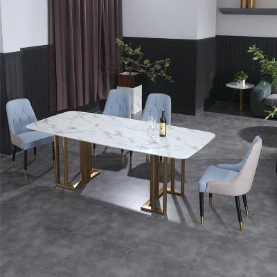 Italian Light Luxury Modern Vintage Rectangular Marble Dining Table