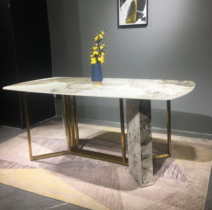 Modern Dining Table Stainless Steel Dining Table with Marble