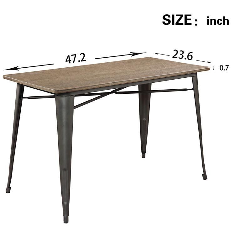 Rectangular Home Furniture Set Metal Dining Table with Solid Wood Top