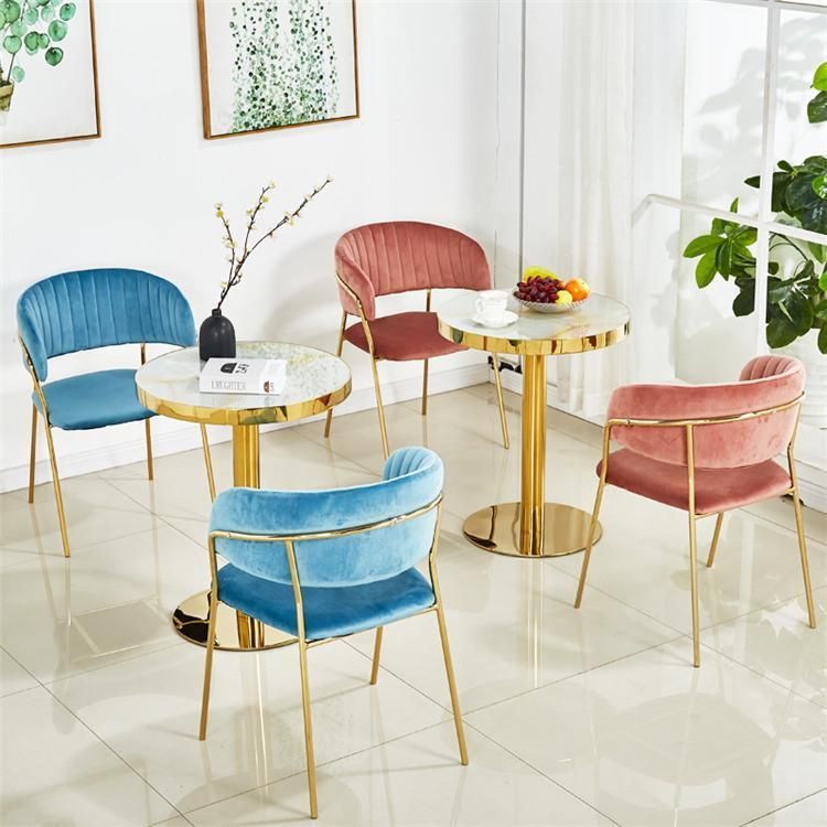 New Nordic Design Home Furniture Dining Room Furniture Velvet Fabric Luxury Modern Dining Chair with Golden Chrome Legs