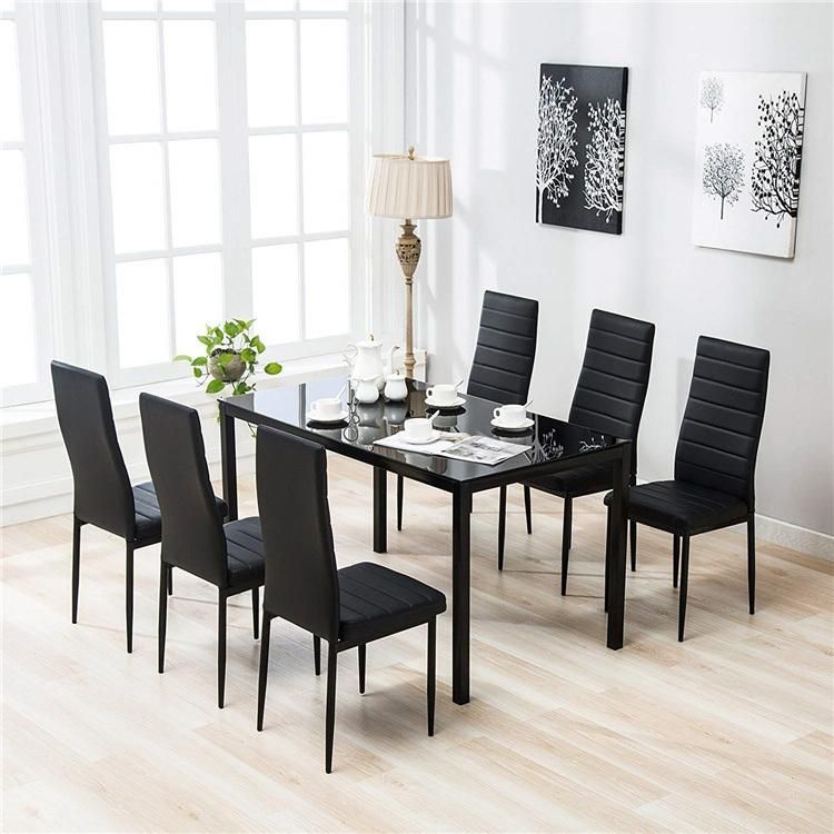 Modern Luxury Design Tempered Glass Table and Heat Transfer Printing Leg Dining Table Set with 4seaters