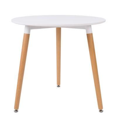 Home Furniture MDF Top Round Dining Table with Wooden Leg