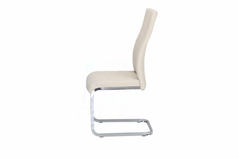 High Quality Luxury High Back Chrome Legs Nordic Hotel PU Leather Fabric Chrome Dining Chair