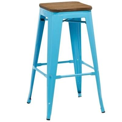 Modern Stackable Bar Stool Patio Metal Legs Wood Top High Stool Chair