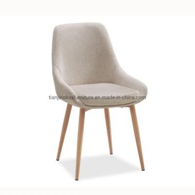 2022 Factory Hot Sale Beige Fabric Dining Chair with Metal Wood Color Legs