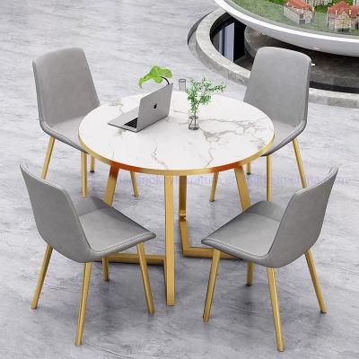 Popular Modern Dining Table Restaurant Table Luxury Polished Stainless Steel Gold Base Round Ceramic Top Coffee Table