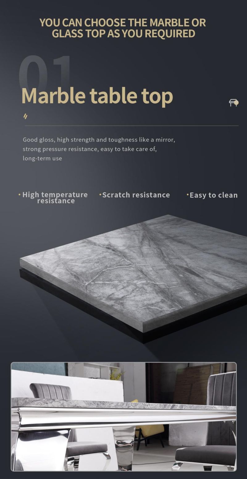 Modern Fashionable Popular Glass Marble Rectangle Top Decoration Minimalist Dining Table