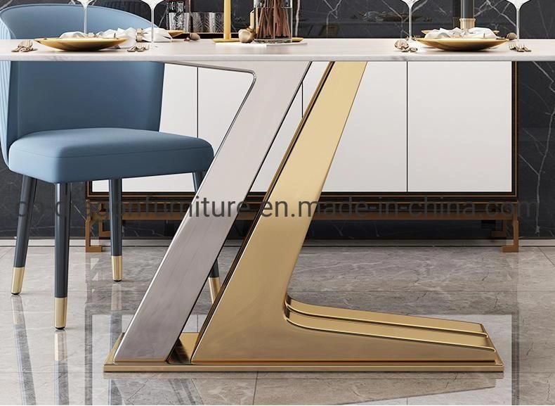 Luxury Design Home Furniture Steel Dining Table with Marble Top