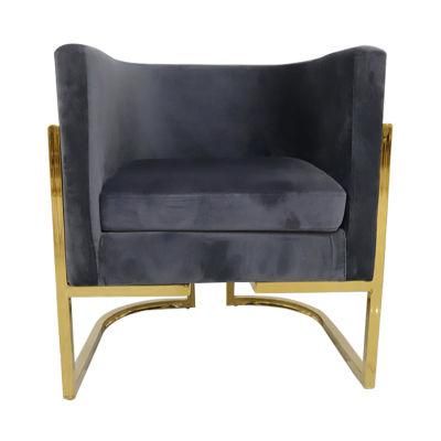 Wholesale Home Furniture Classical Velvet Single Mini Sofa Gold Chrome Metal Frame Restaurant Bedroom Chair