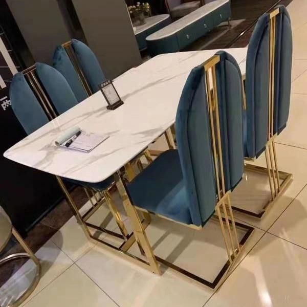 Style Steel Frame Marble Dining Tables for Home Restaurant Furniture Set