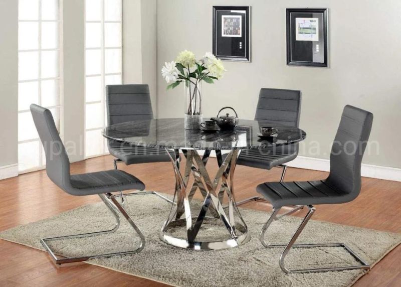 Custom Top Quality Silver 6 Seater Black Marble Dining Table