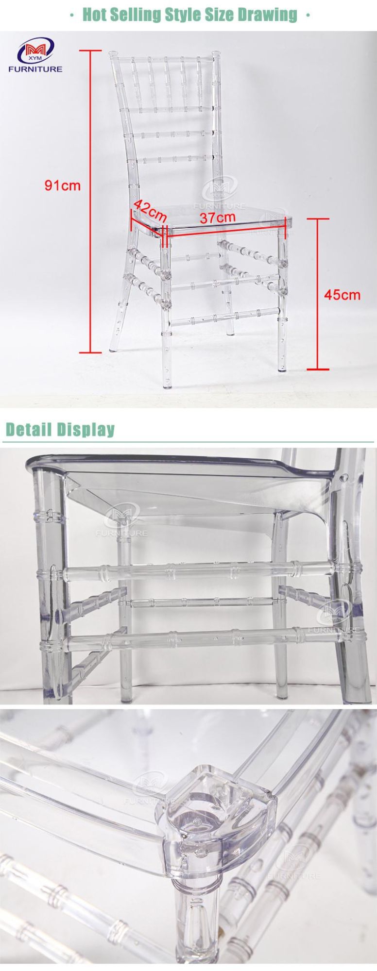 Clear Crystal Transparent PC Resin Plastic Party Hotel Wedding Event Banquet Rental Chiavari Chair