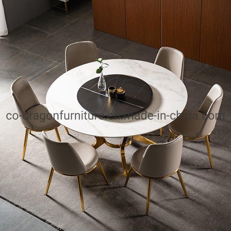 Modern Gold Stainless Steel Base Dining Table with Marble Top