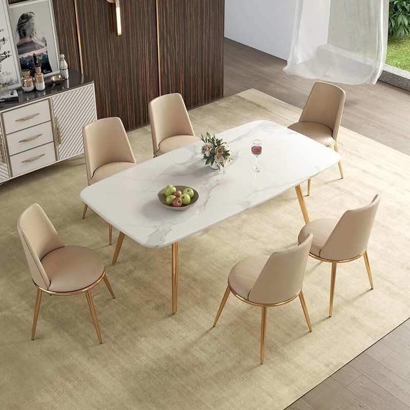 Light Luxury Dining Table and Chair Set Small Apartment Post Modern Creative Stainless Steel Marble Dining Table