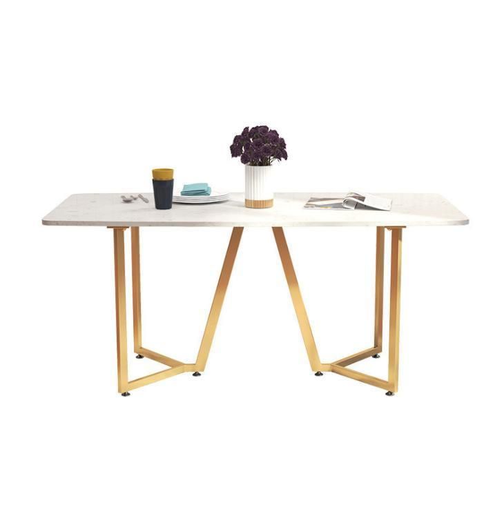 Luxury Euro Modern Gold Metal Leg Square Marble Dining Table