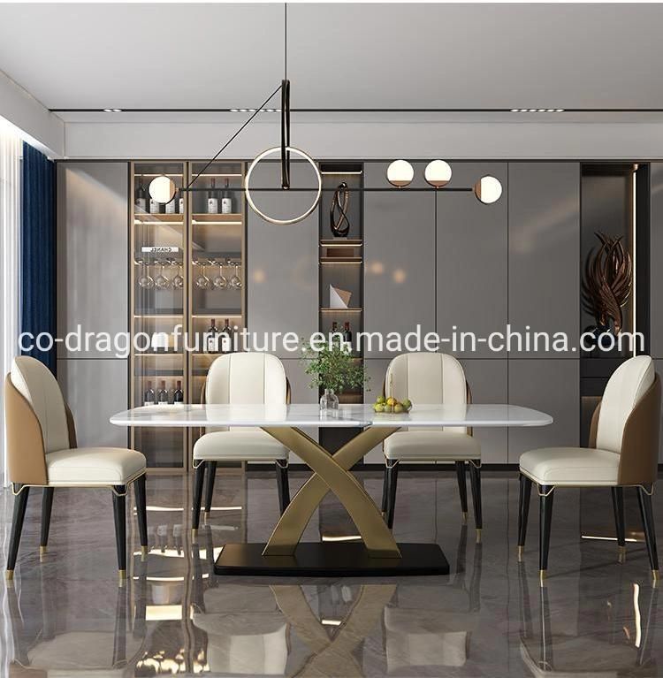 Fashion Luxury Stainless Steel Frame Dining Table with Marble Top