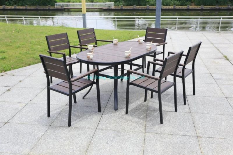 Wholesale Villa Restaurant White Plastic Wood Aluminum Frame Table and 4 Chairs Garden Dining Set Outdoor Furniture(