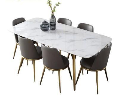 Light Luxury Dining Table and Chair Set Small Apartment Post Modern Creative Stainless Steel Marble Dining Table