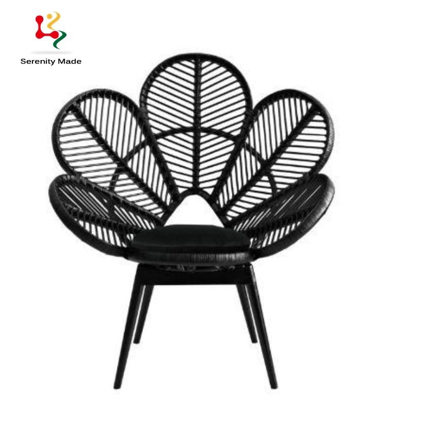 Real Natural Rattan Flower Lounge Chair with Cozy Seat Pad