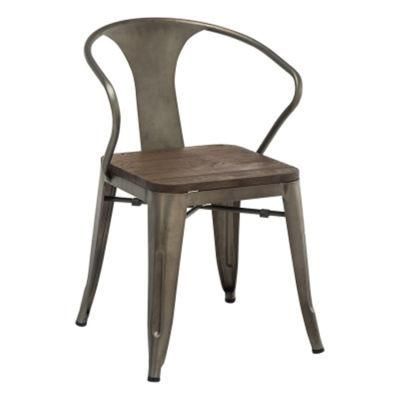 Elm Wood Seat Dining Room Sets Modern Fashion Iron Vintage Metal Chairs for Sale