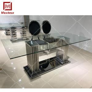 Simple Fashion Stainless Steel Dining Table with Glass Top