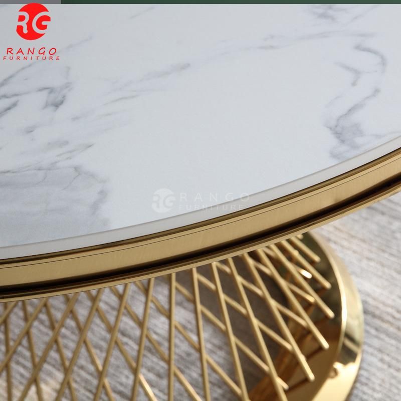 Restaurant Table Marble Top Round Dining Table Set High Quality Stainless Steel Base with Natural Marble Top