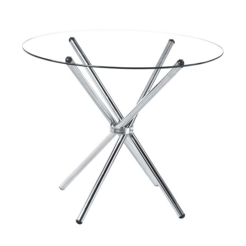 Wholesale Modern Round Dining Room Furniture Customize Size Glass Clear Top with Metal Legs Electroplate