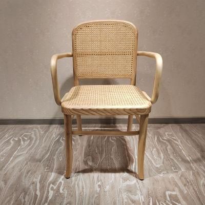 Modern Furniture Rattan Solid Wood Cane Dining Armchair