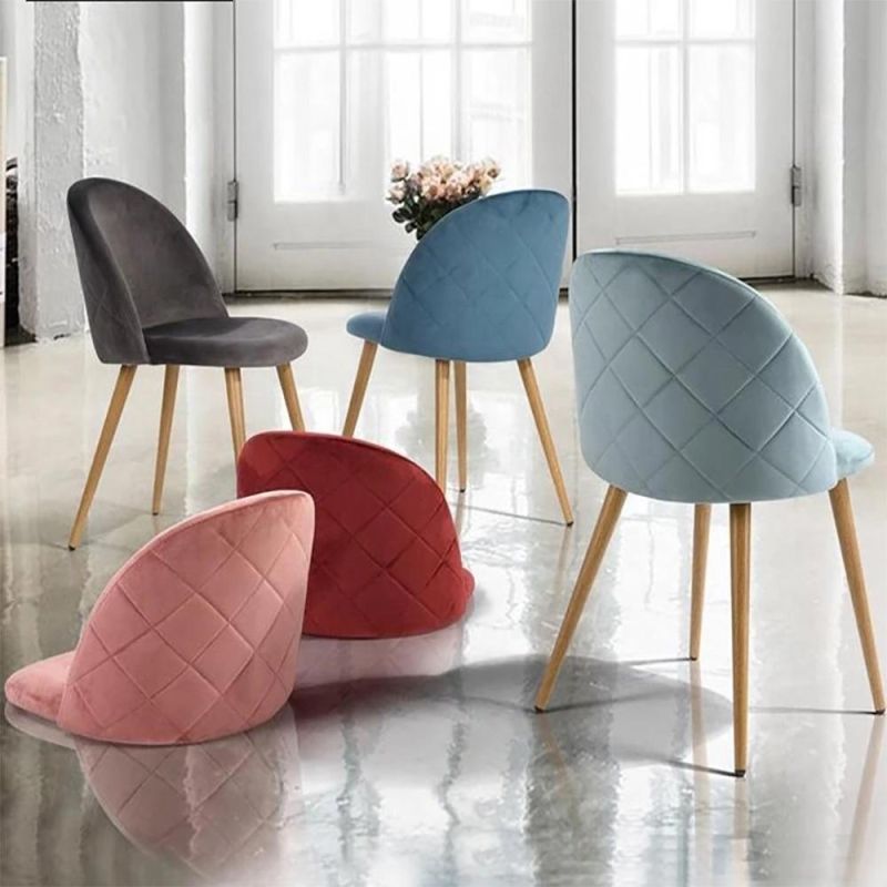 Hot Sale Popular Grey Velvet Upholstered Metal Dining Chair Modern for Living Room