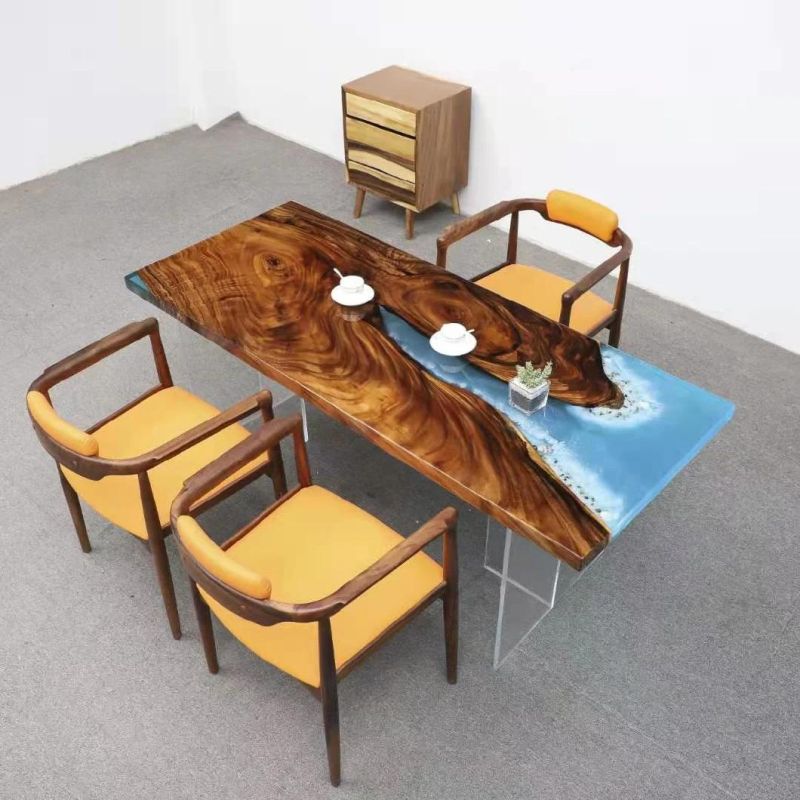 Solid Top Live Edge Slab Epoxy Suar Wood Table