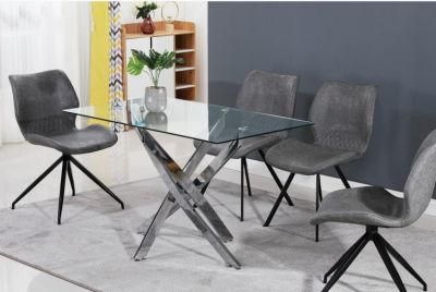 New Arrival Wholesale Fantastic Furniture Rectangular Modern Mental Dining Table with Glass Top