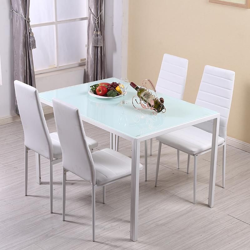 Modern Luxury Design Tempered Glass Table and Heat Transfer Printing Leg Dining Table Set with 4seaters