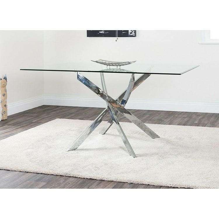 New Arrival Wholesale Fantastic Furniture Rectangular Modern Mental Dining Table with Glass Top