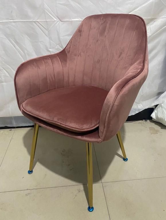 China Factory Contemporary Restaurant Furniture Modern Design Arm Metal Dinner Velvet Leisure Fabric Dining Room Sillas Gold Chrome Leg Upholstered Dining Chair