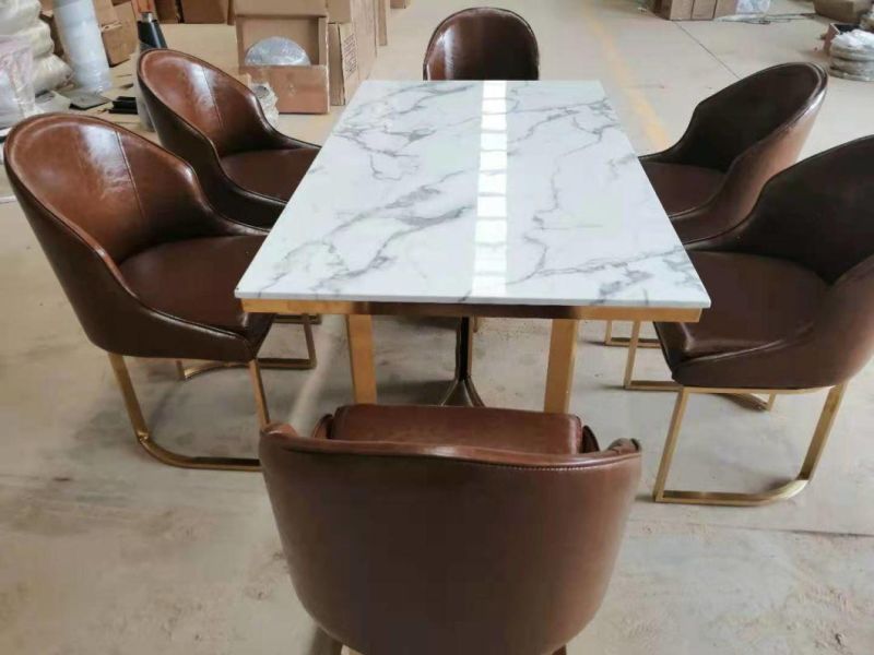 Nordic Style Rectangle Marble with Stainless Steel Leg Dining Table