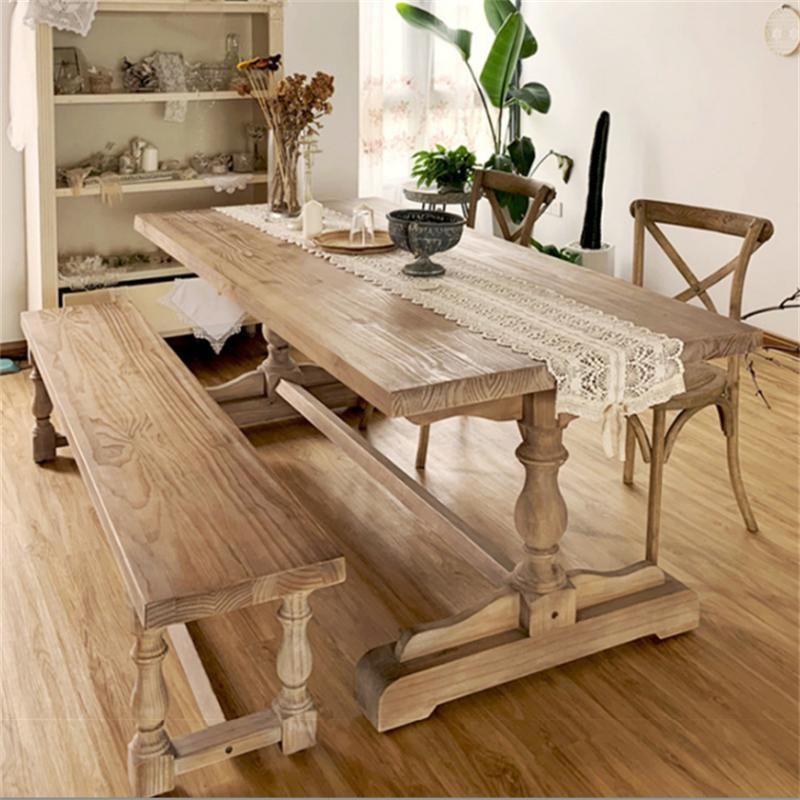 Made in China Antique Furniture Solid Wood Dining Table Set Solid