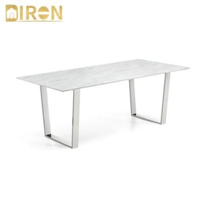 Hot Sale Home Furniture Stainless Steel in Chrome Color Marble Dining Table