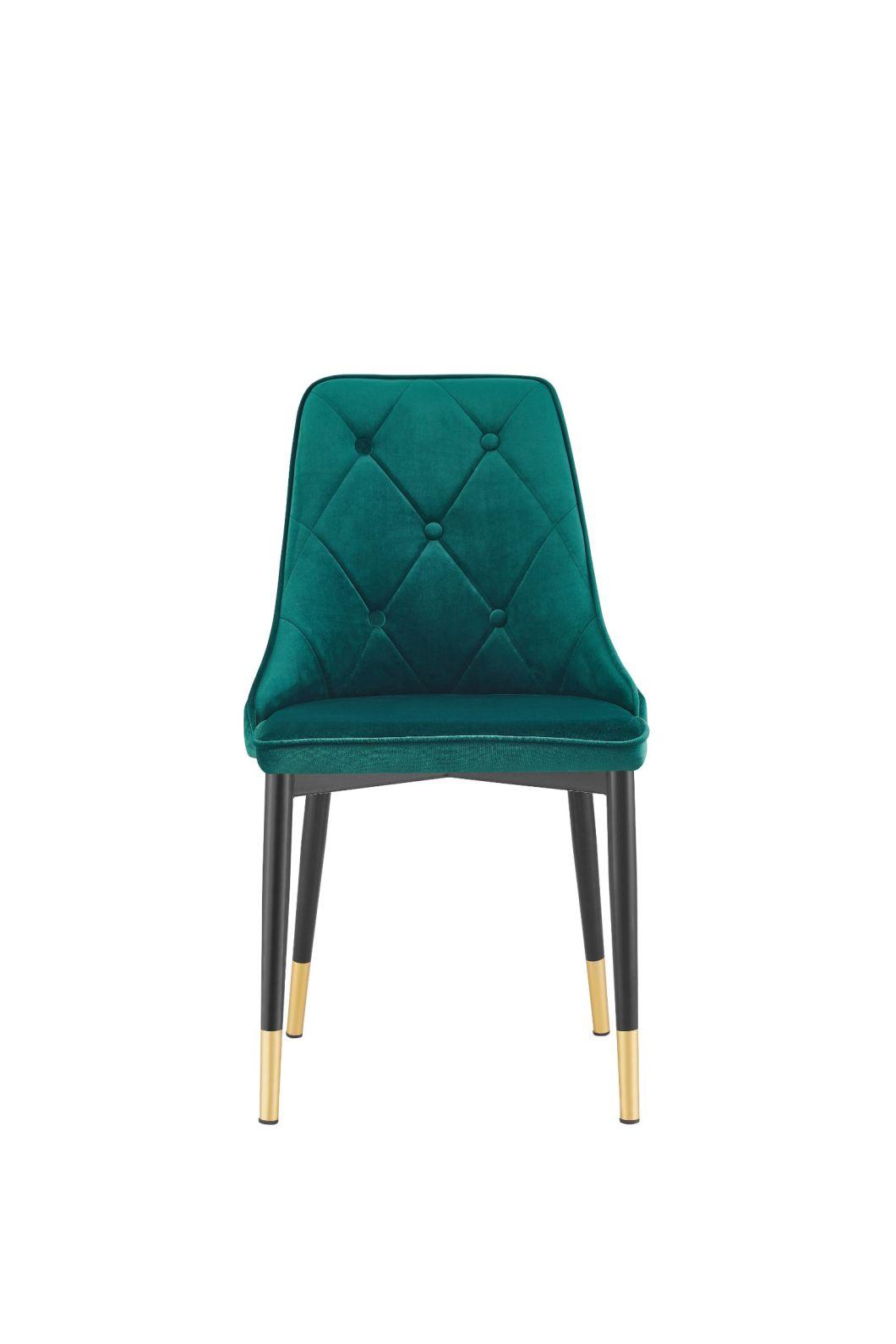 Modern Cheap Leisure Living Room Armless Green Velvet Golden Plating Dining Chair